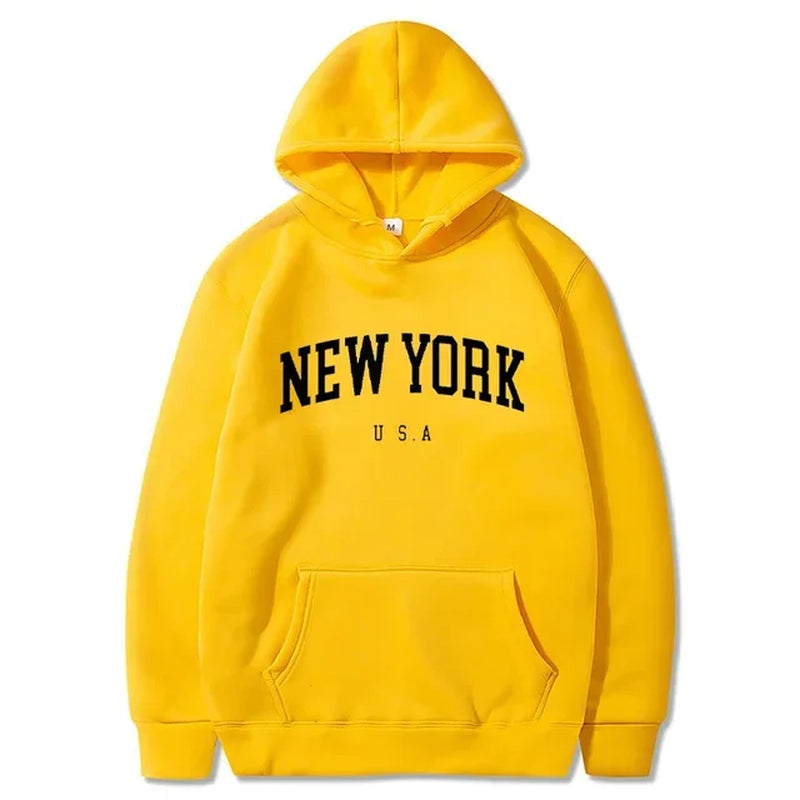 Men Women New York U.S.A City Hoodies Fashion Letter Printed Graphic Sweatshirts Loose Casual Harajuku Hooded Pullover Sportwear-Gennys fashion