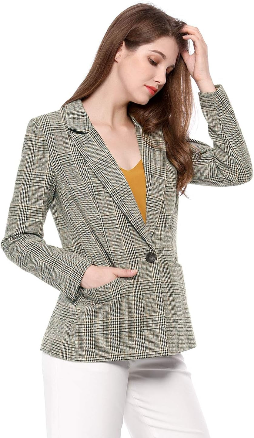 Women'S Blazers Boyfriend Notched Lapel Plaid Blazer Jacket-Gennys fashion