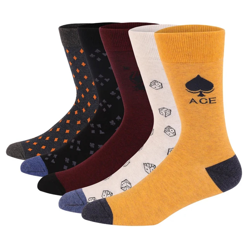 5 Pairs Mens Dress Socks plus Large Size，High Quality Combed Cotton Crew Socks，Black Cool Argyle Breathable Casual Socks for Men-Gennys fashion