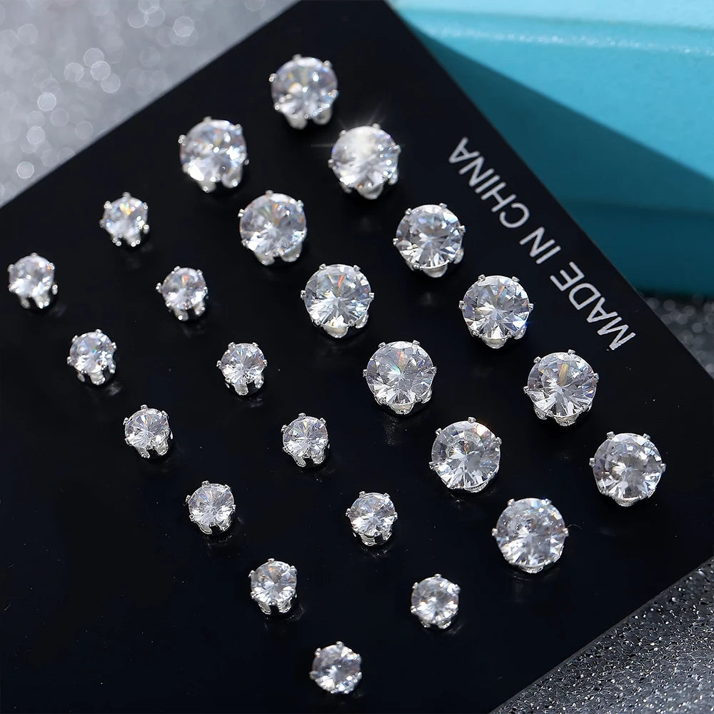 Maximum 36 Pairs Shiny Zircon Stud Earrings Set for Women Men Daily Versatile Chic Silver Color Crystal Ear Jewelry Accessories-Gennys fashion