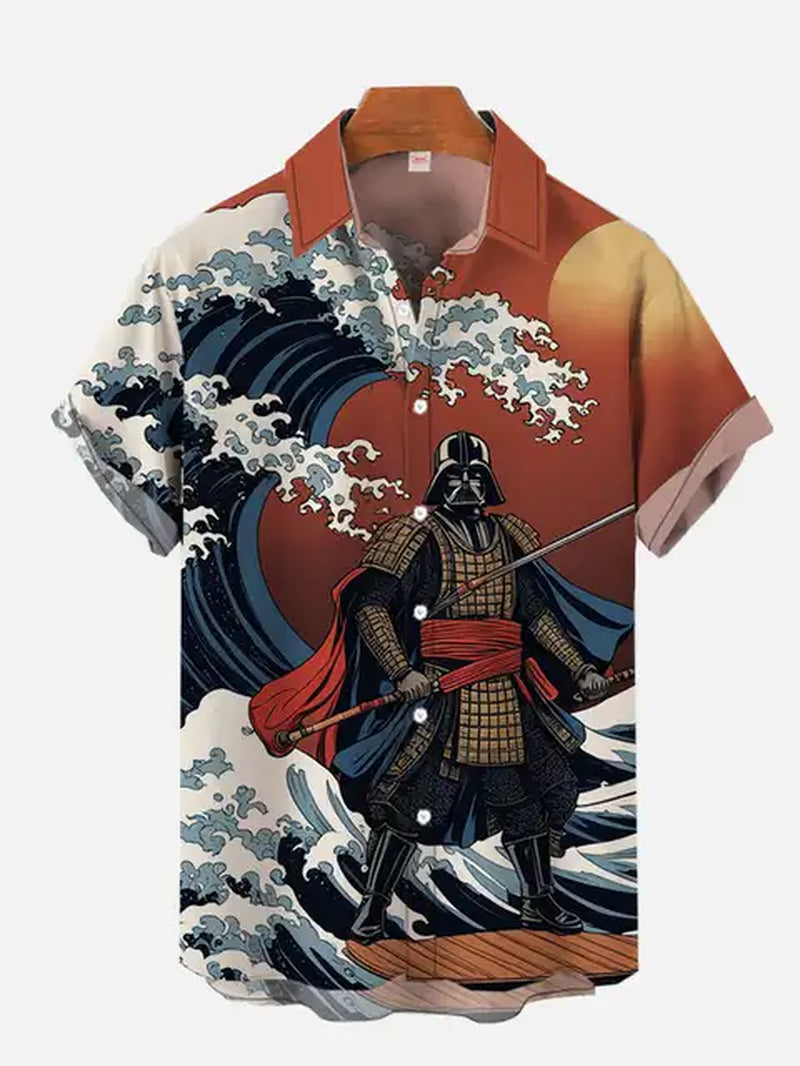 2024 Fashion Ukiyo-E Tropical Floral and Sci-Fi Space Samurai Printing Turndown Collar Hawaiian Short Sleeve Shirt Casual Shirts-Gennys fashion