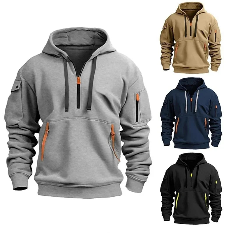 New Men'S Leisure Sports Pullover Multi Zipper Arm Pocket Hoodie Set Autumn/Winter Fashion Hoodie Hoodie Men'S Loose Coat 2024-Gennys fashion