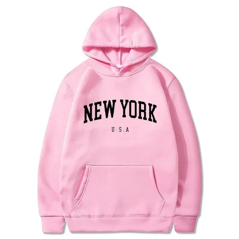 Men Women New York U.S.A City Hoodies Fashion Letter Printed Graphic Sweatshirts Loose Casual Harajuku Hooded Pullover Sportwear-Gennys fashion