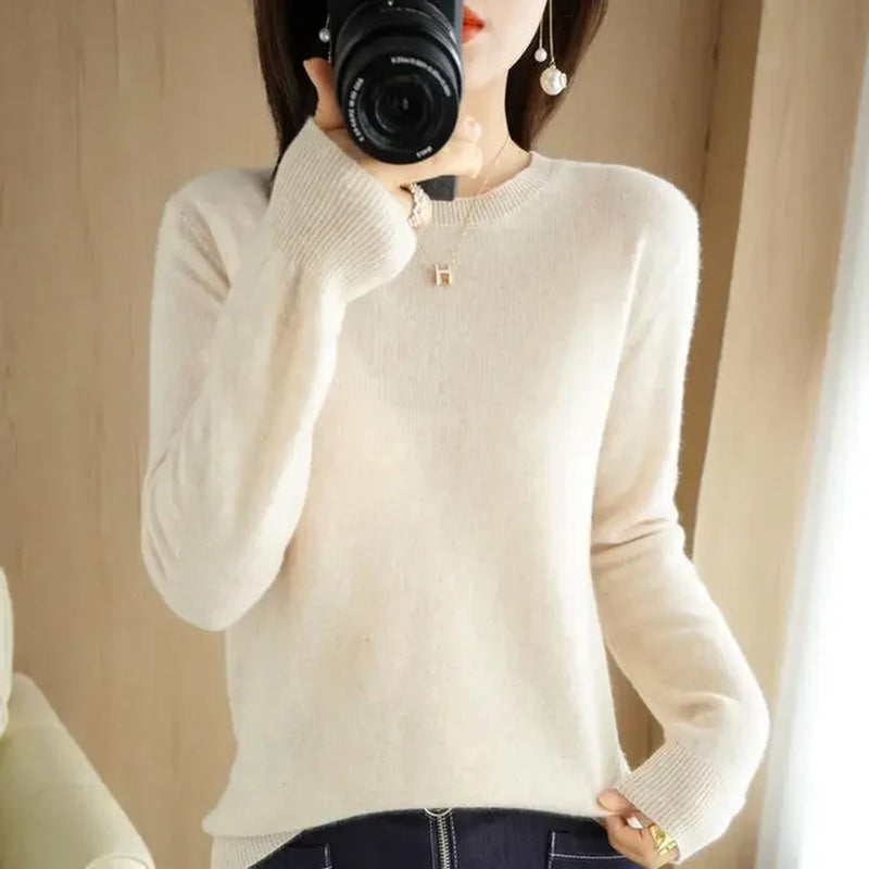 2024 Women Sweater Spring Autumn Long Sleeve O-Neck Pullovers Warm Bottoming Shirts Korean Fashion Sweater Knitwear Soft Jumpers-Gennys fashion