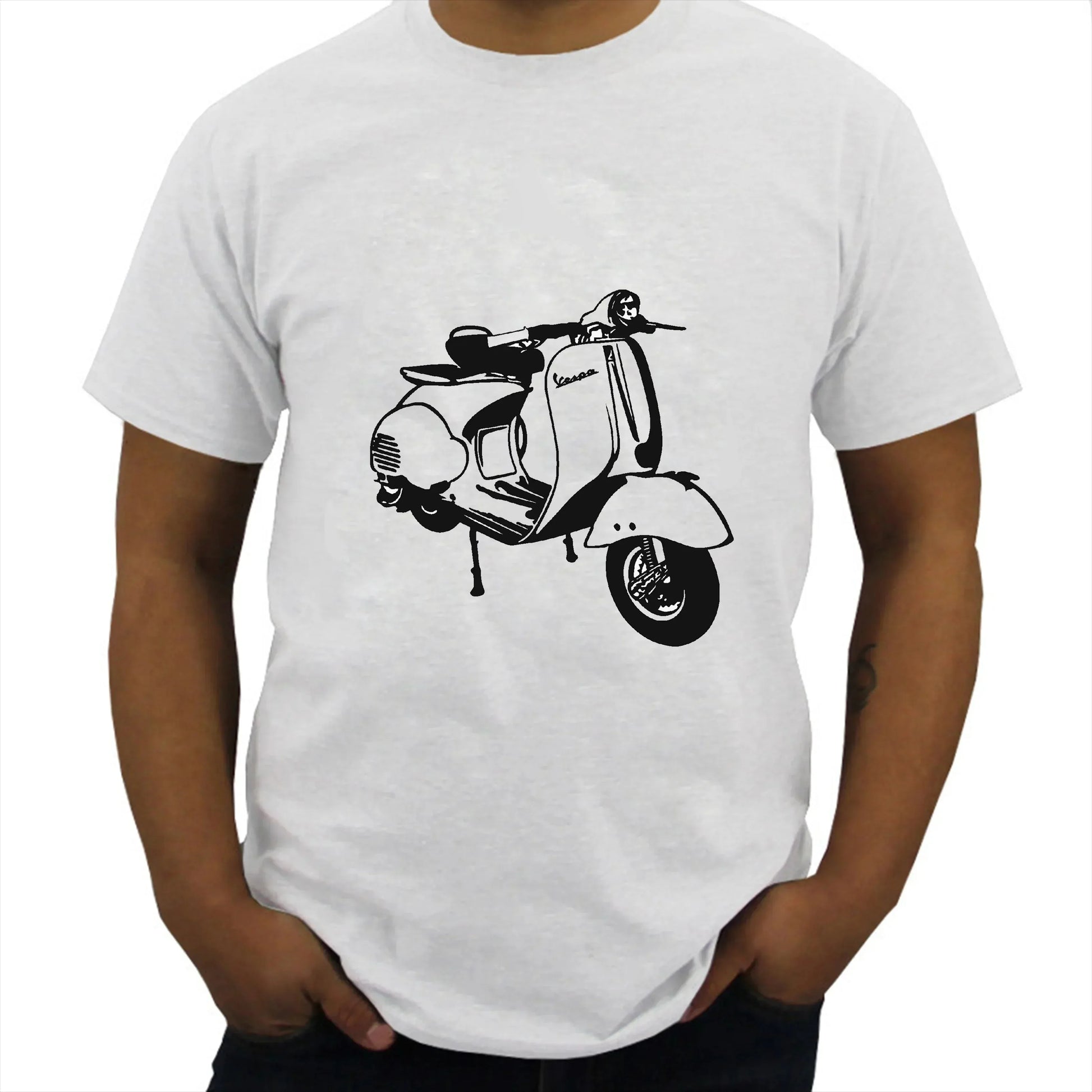 Vintage Street Harajuku Cotton T-Shirt Short Sleeve Tops Women Men Summer Shirt Fashion Unisex Teeshirt Vespa Print Blakc White-Gennys fashion