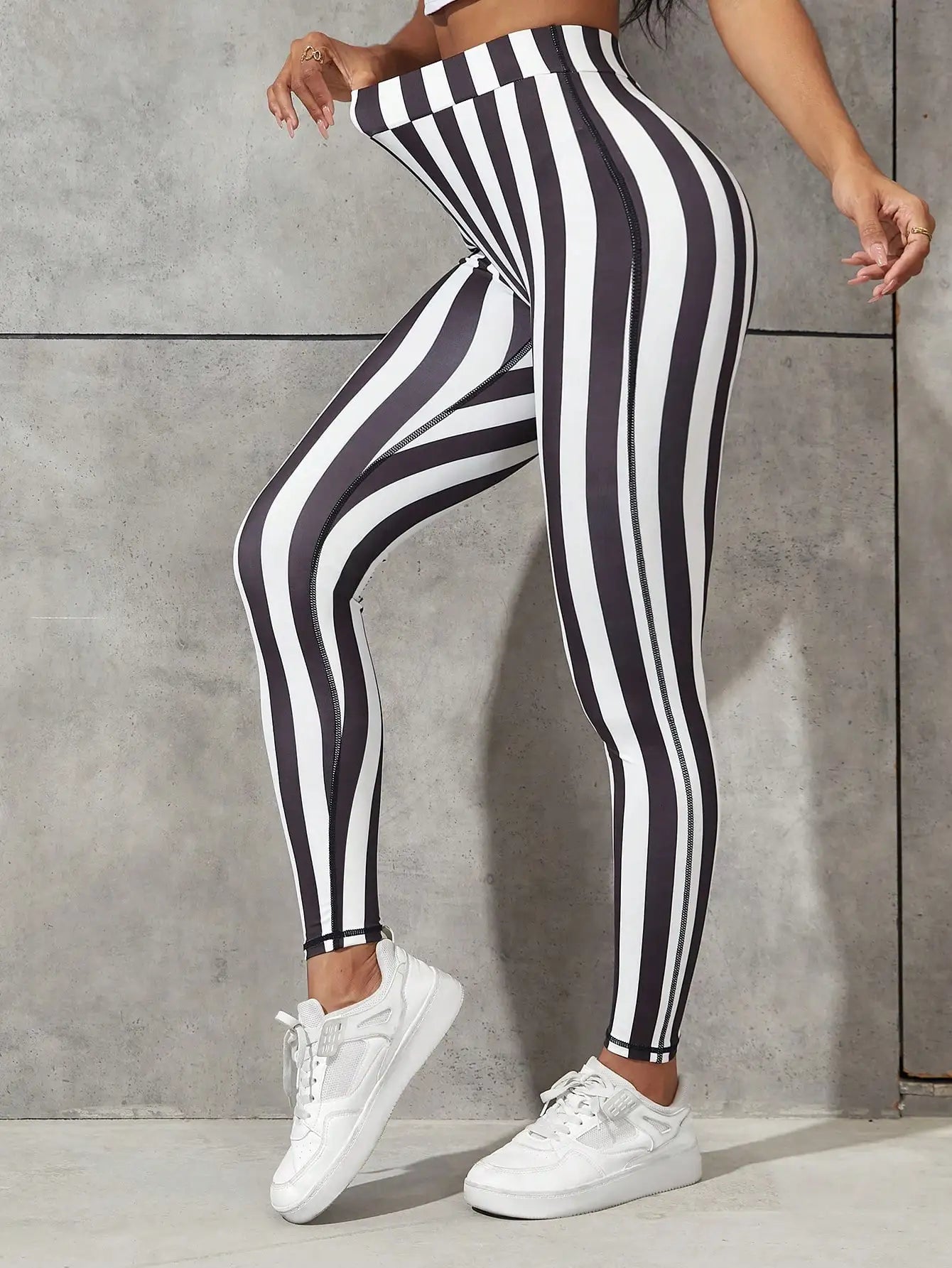 2023 Women Fashion High Waist Striped Printed Leggings Casual Female Yoga Running Fitness Skinny Trouser-Gennys fashion