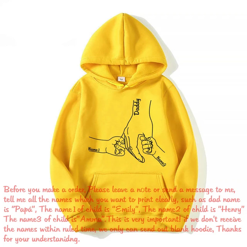 Custom Father and Child Holding Hands Hoodie Dad Kids Hand Line Sweatshirt Fathers Day Personalized Gift for Daddy Pullover-Gennys fashion