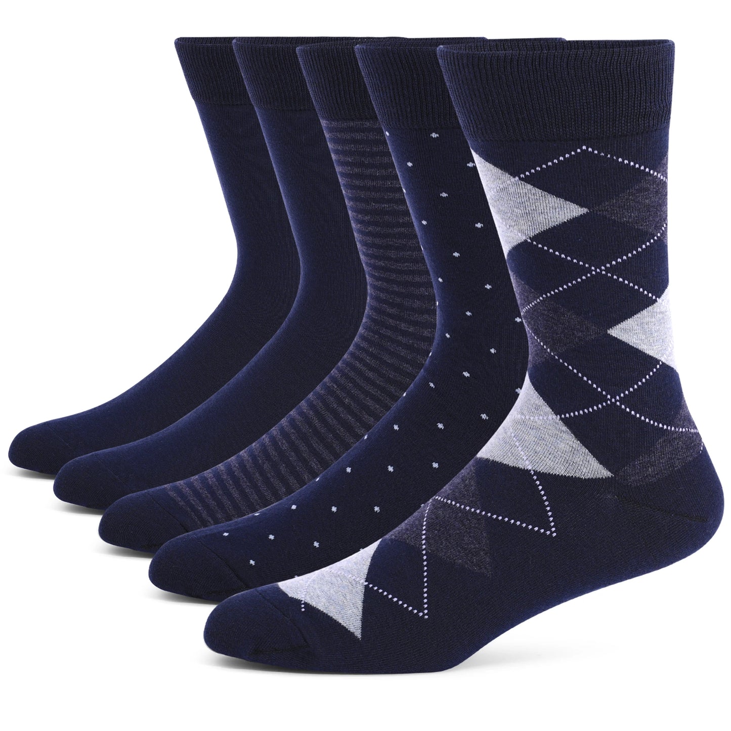 5 Pairs Mens Dress Socks plus Large Size，High Quality Combed Cotton Crew Socks，Black Cool Argyle Breathable Casual Socks for Men-Gennys fashion