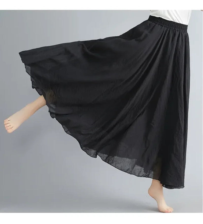 Fashion Cotton Linen Clothes Women Skirts Maxi Y2K Elegant Beach Saia Ropa Mujer Casual Vestido Boho Long Skirt Faldas Harajuku-Gennys fashion