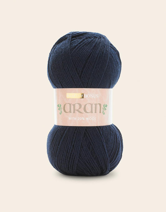 Wool Hayfield Bonus Aran with Wool, Navy (995), by Blue-Gennys fashion