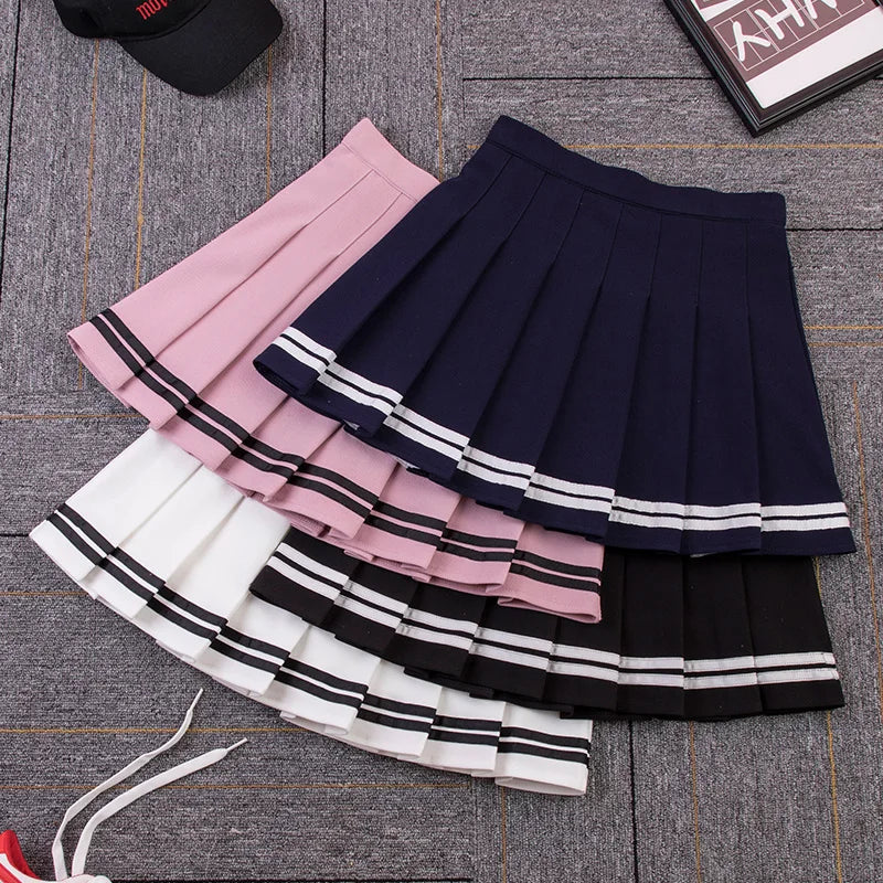 High Waist Women'S Skirts Striped Pleated Elastic Waist Female Sweet Mini Dance Plaid Skirt Y2K Korean England Style-Gennys fashion