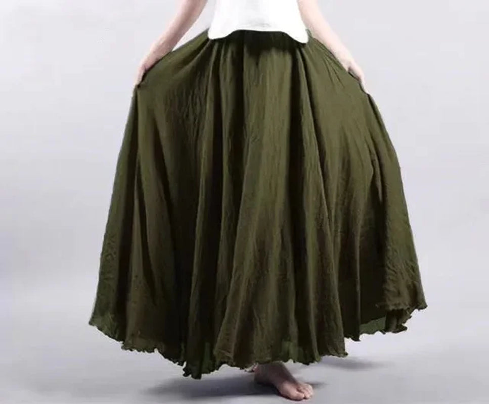 Fashion Cotton Linen Clothes Women Skirts Maxi Y2K Elegant Beach Saia Ropa Mujer Casual Vestido Boho Long Skirt Faldas Harajuku-Gennys fashion