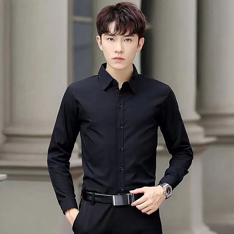 New Wrinkle-Resistant Men'S Shirt Long Sleeve Dress Slim-Fit Free Ironing Social Business Formal Wear Easy to Take Care Of-Gennys fashion