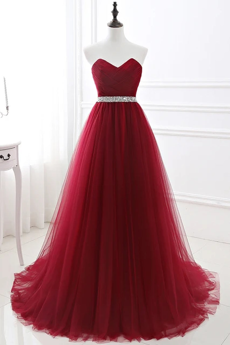 Burgundy Tulle Evening Dresses Lace up Crystal Sequined Formal Party Sexy Sleeveless Prom Gowns White Black Vestido De Fiesta-Gennys fashion