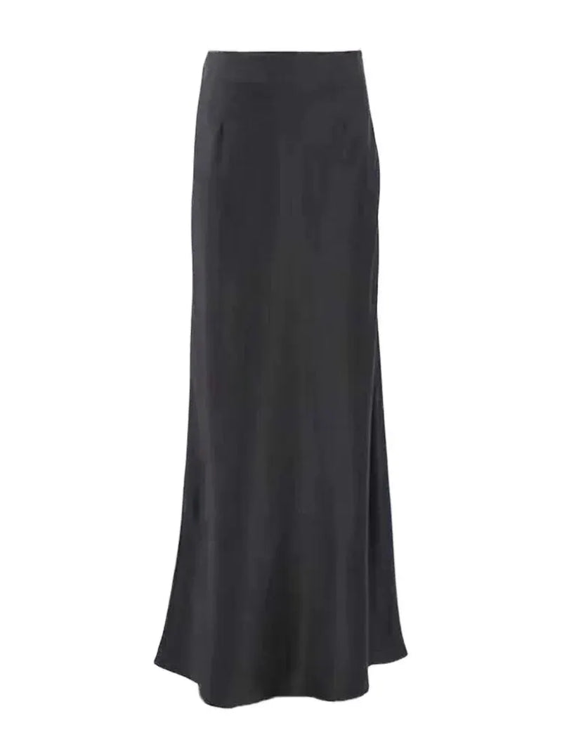 Women'S Black Elegant Satin Fashion Slim Skirts Four Seasons Casual High Waist Club Office Maxi Skirt-Gennys fashion