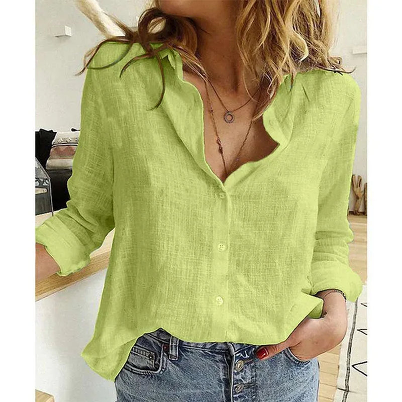 Leisure White Yellow Shirts Button Lapel Cardigan Top Lady Loose Long Sleeve Oversized Shirt Womens Blouses Autumn Blusas Mujer-Gennys fashion