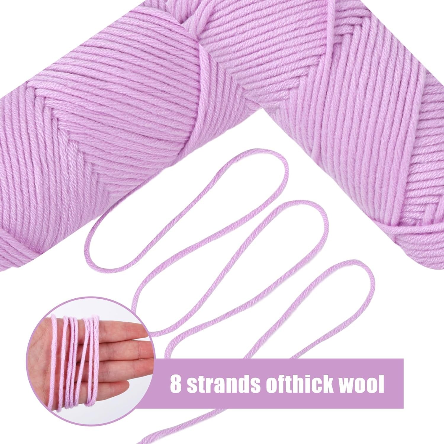 Crochet Knitting Wool Cotton Wool Double Knitting Yarn Multi-Colored Acrylic Crochet Yarn Set for Hats Doll (Light Purple)-Gennys fashion