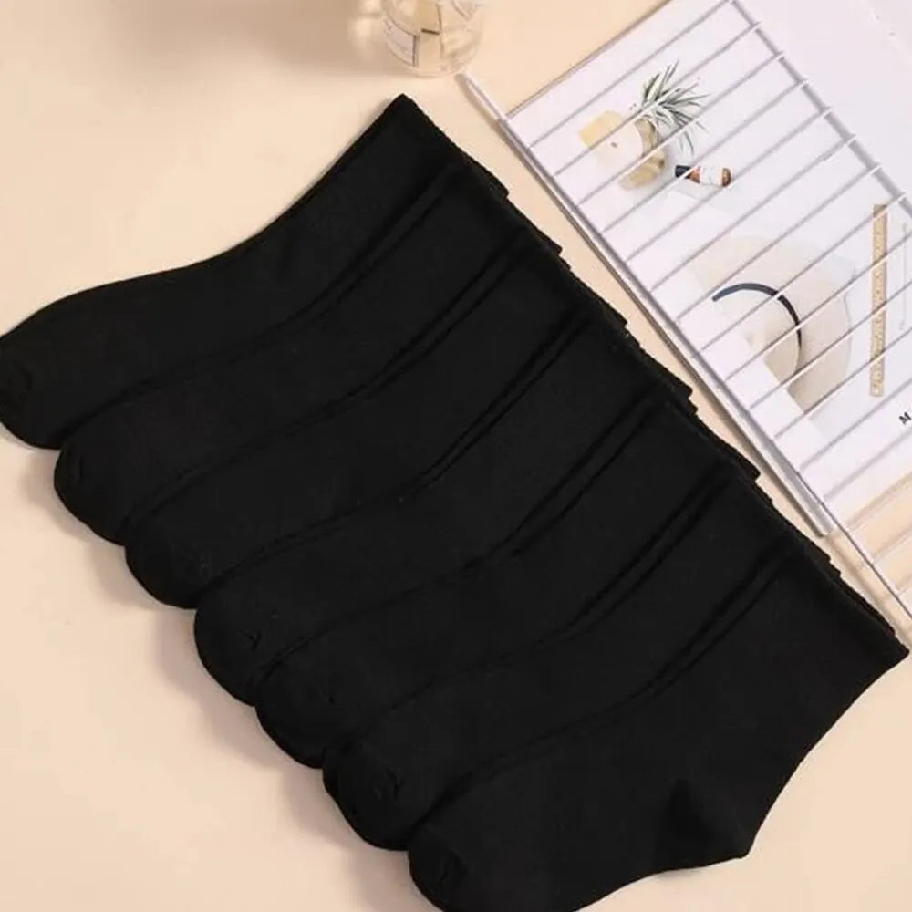 7 Pairs Mid Length Socks Women'S Classic Black White Solid Color Fashionable Casual Sports Sweat Absorbing Breathable Men Socks-Gennys fashion