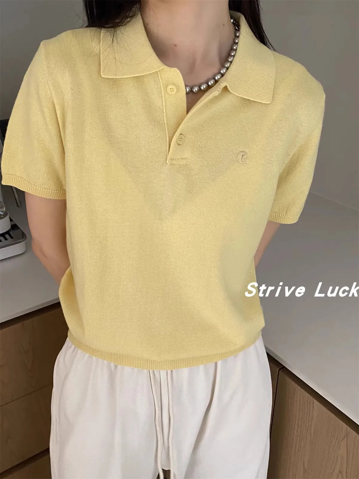 2024 New Spring/Summer Cashmere Short Sleeve Knitted Women POLO Collar Short Sleeve Cashmere Short Sleeve Women-Gennys fashion