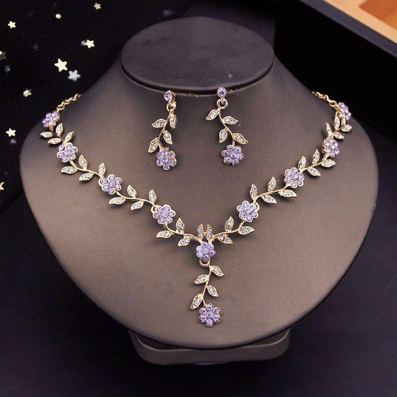 Rhinestone Bride Jewelry Sets for Women Luxury Flower Choker Necklace Earrings Wedding Dress Bridal Necklace Sets Fashion-Gennys fashion