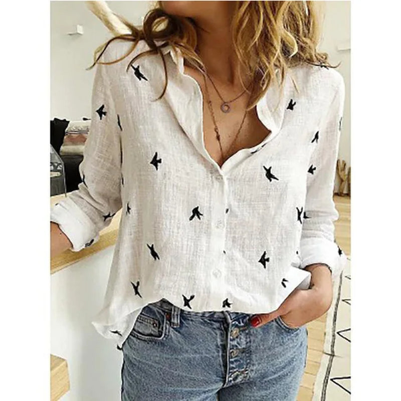 Elegant Cotton Linen Shirts Women Casual Solid Button Lapel Blouses Shirts Autumn Winter Long Sleeve Loose Tops Tunic Blusas-Gennys fashion