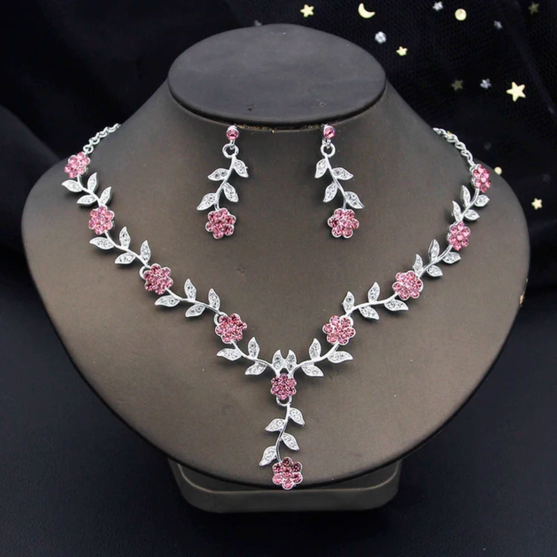 Rhinestone Bride Jewelry Sets for Women Luxury Flower Choker Necklace Earrings Wedding Dress Bridal Necklace Sets Fashion-Gennys fashion