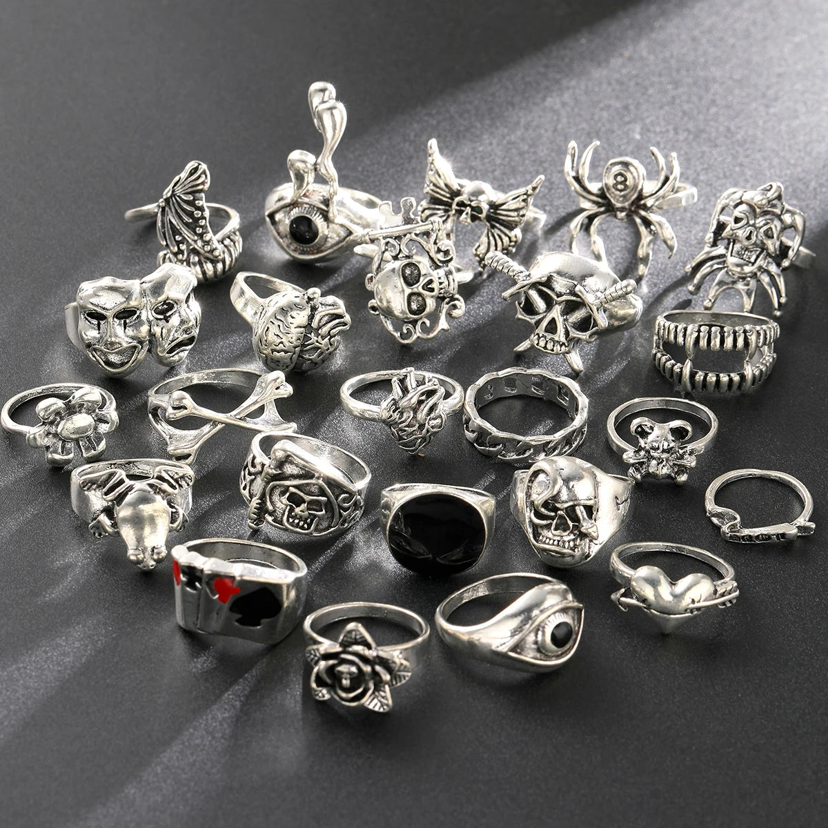 24 Pcs Gothic Skeleton Unisex Ring Set Punk Grunge Butterfly Frog Woman Man Jewelry Hip Hop Party Street Ring Accessories Gift-Gennys fashion