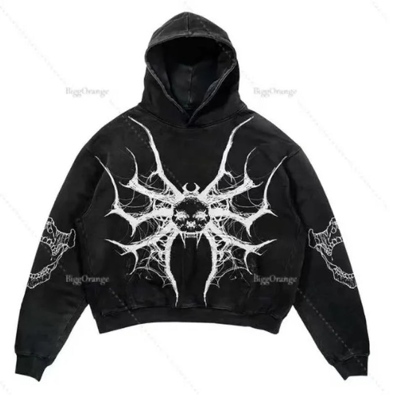 2024 Coats Streetwear Gothic Casual Alphabet Blast Print Pattern Men Clothing Skull Fashion Hoodie Men Harajuku Retro Y2K Hoodie-Gennys fashion