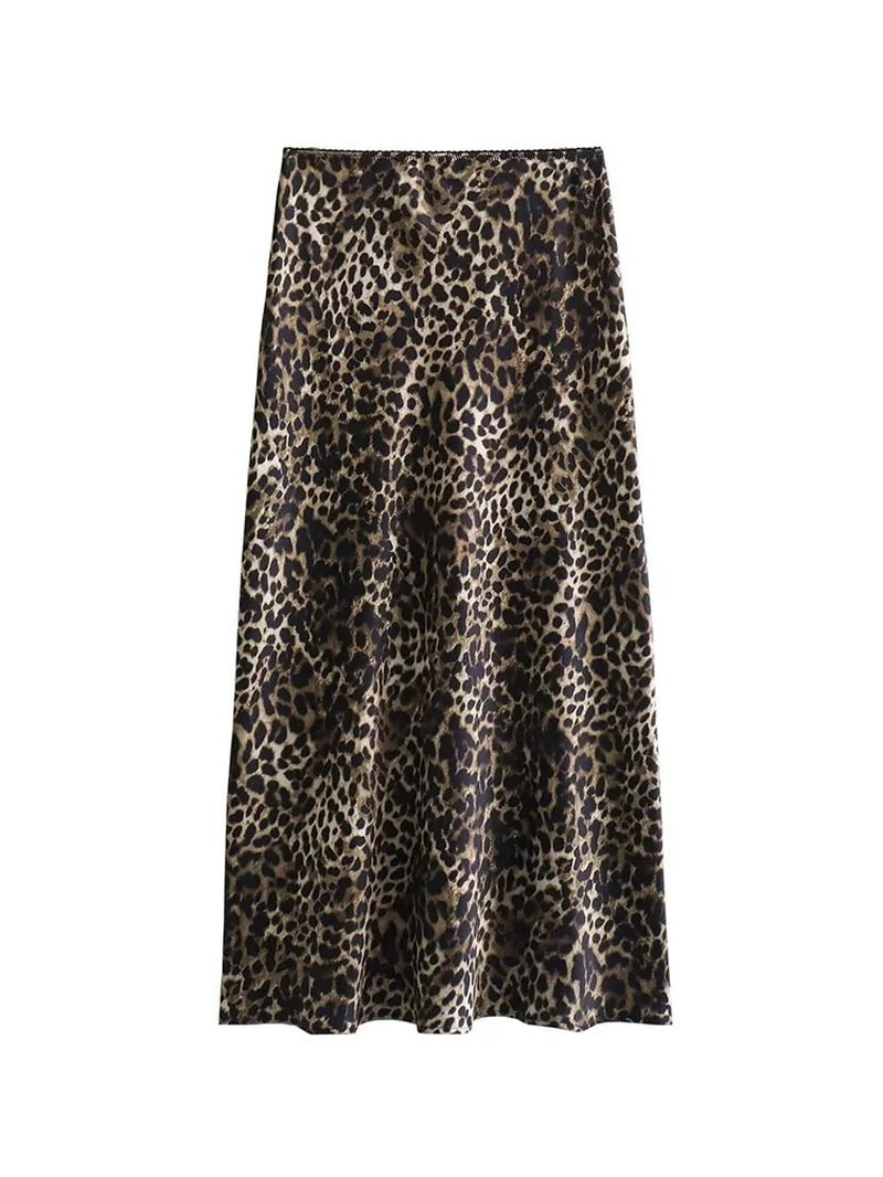 TRAF Women Vintage Chic Leopard Skirt 2024 New Fashion Spring Summer Holiday Women Skirt Women Zipper Long Straight Skirt-Gennys fashion