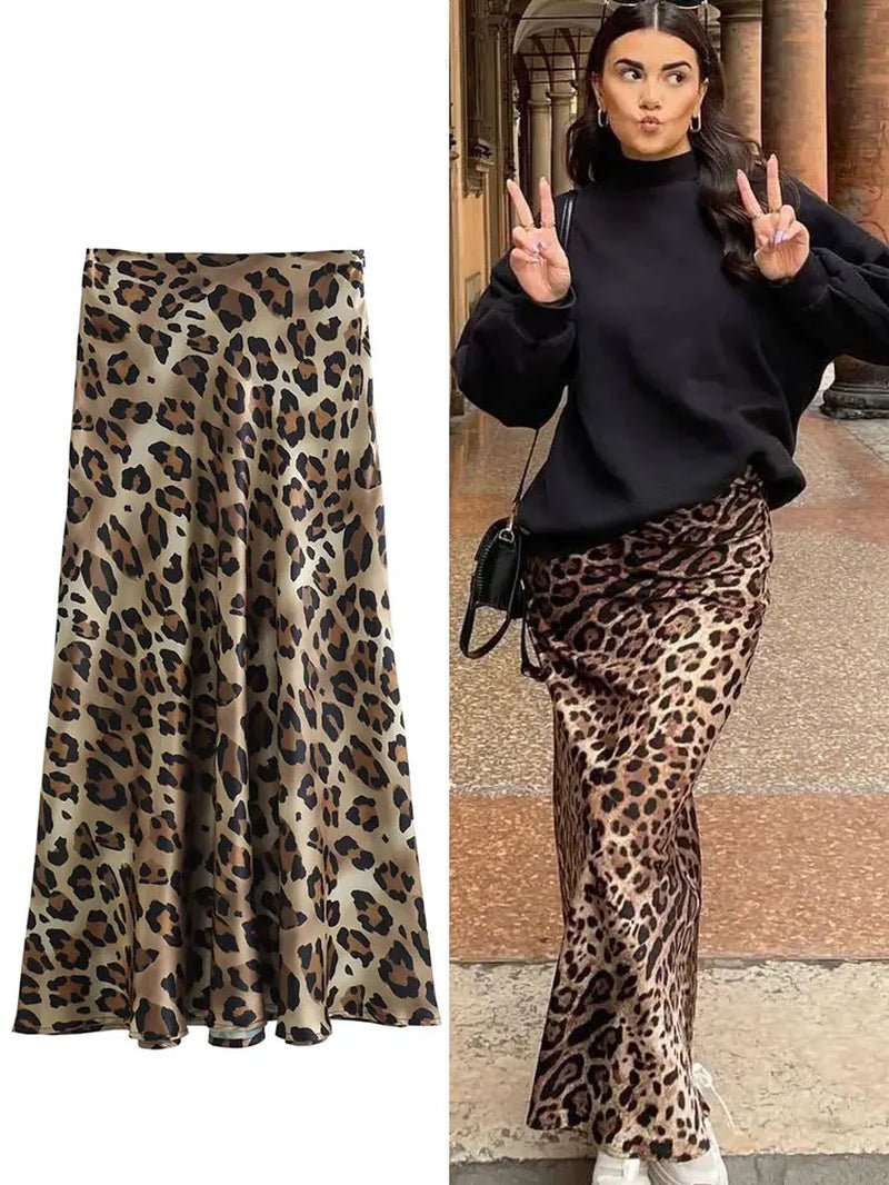 2024 Women Fashion Leopard Print Skirt Vintage High Waist Midi Skirts Elegant Women Summer Casual Streetwear Skirt-Gennys fashion