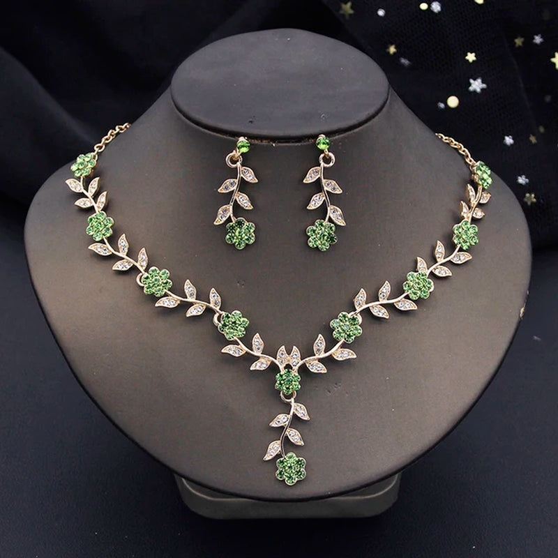 Rhinestone Bride Jewelry Sets for Women Luxury Flower Choker Necklace Earrings Wedding Dress Bridal Necklace Sets Fashion-Gennys fashion