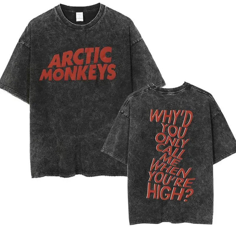 Retro Rock Arctic Monkeys Music Album Graphic T-Shrit Men'S Vintage Washed Oversized Short Sleeve T Shirt Y2K Hip Hop Streetwear-Gennys fashion