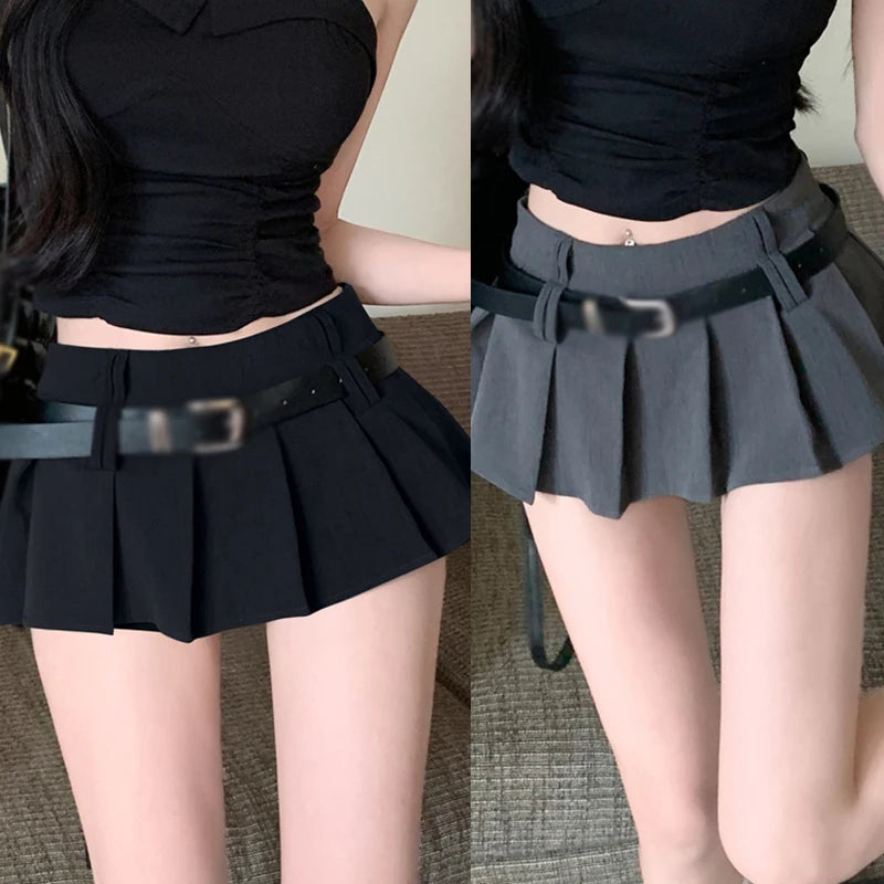 Women'S High Waist Short Skirt Sexy and Fashionable Spicy Girl A-Line Pleated Skirt with Belt Half Length Skirt-Gennys fashion