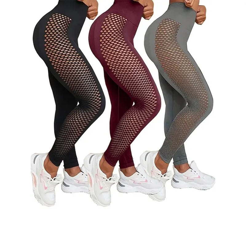 Women'S 3-Piece Yoga Sxy Seamless Super Elastic Fishnet Insert Sports Leggings-Gennys fashion