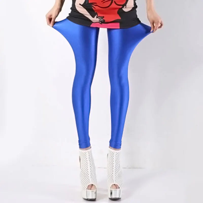 Casual Fluorescent Shiny Pant Leggings for Women Neon Leggings Multiple Color Slim Legging Skinny High Elastic Pants-Gennys fashion