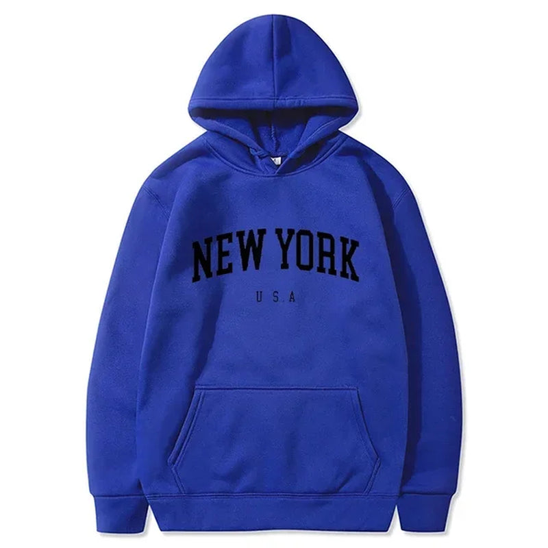 Men Women New York U.S.A City Hoodies Fashion Letter Printed Graphic Sweatshirts Loose Casual Harajuku Hooded Pullover Sportwear-Gennys fashion