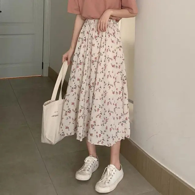 Floral Midi A-Line Skirt