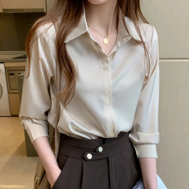 Women's V-Neck Silk Satin Blouse 