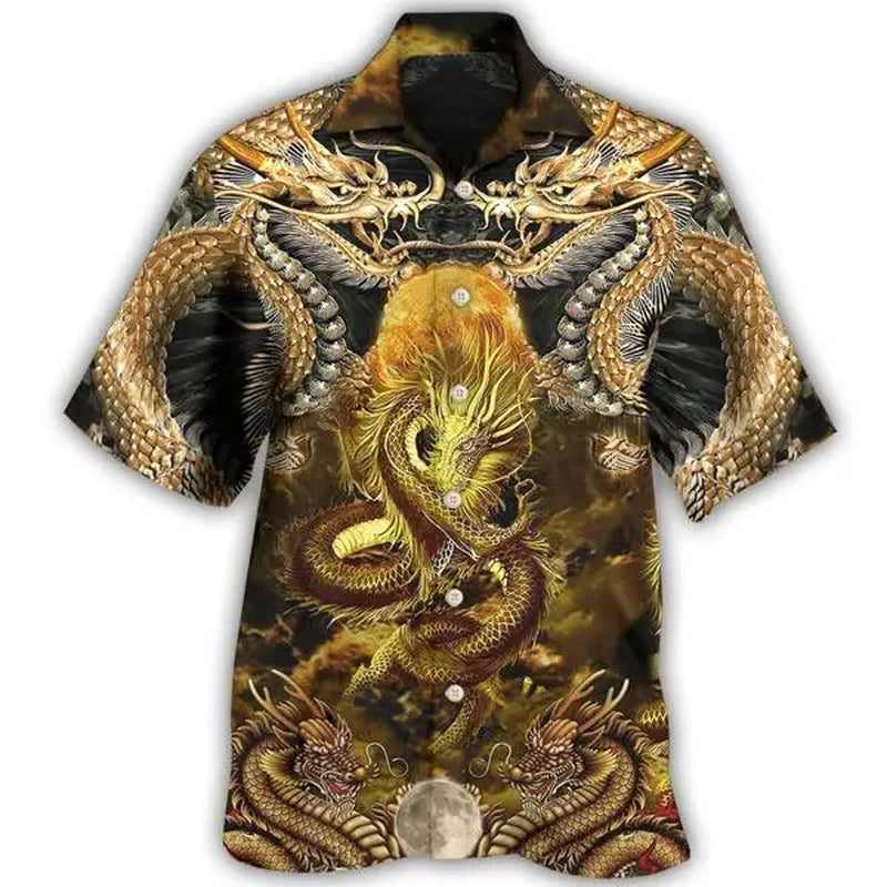 Summer Beach 3D Print Dragon Loose Short Sleeve Retro Shirt for Streetwear Camisas Casuais Hawaiian Blouse Slim Fit Men Clothing-Gennys fashion