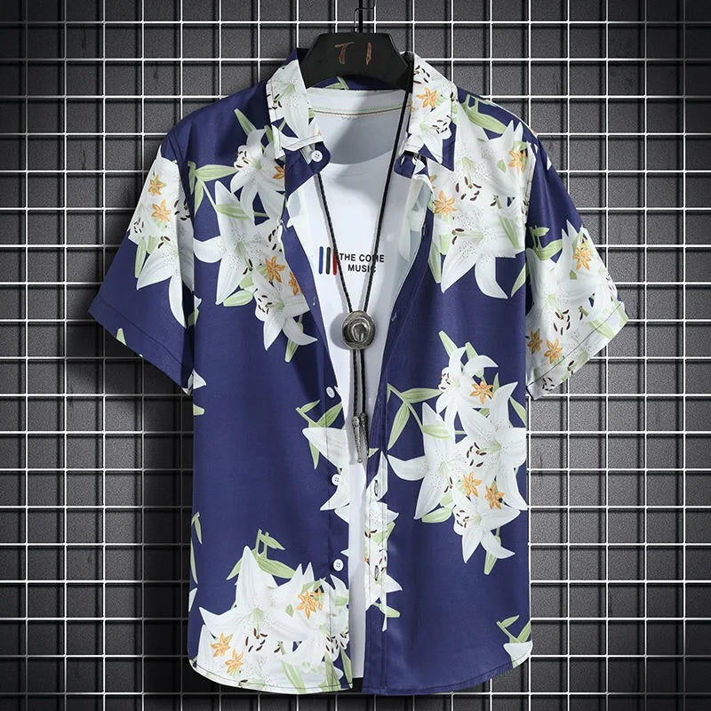 Hawaiian Beach Shirts Men'S Short-Sleeved Casual Shirts Seaside Vacation Quick-Drying Clothes Loose Floral Tops-Gennys fashion