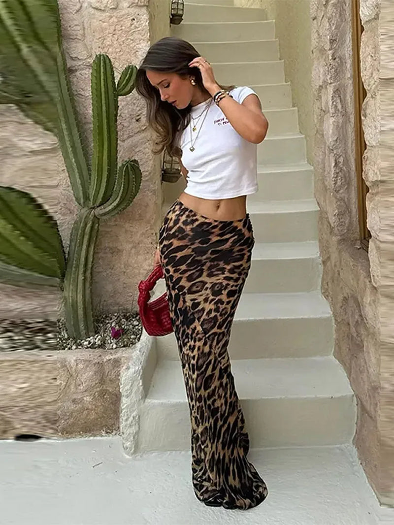 Vintage Leopard Print Women Half Skirt Slim Hip Package Zipper Female Skirts 2024 Spring Summer Elegant Office Lady Streetwear-Gennys fashion