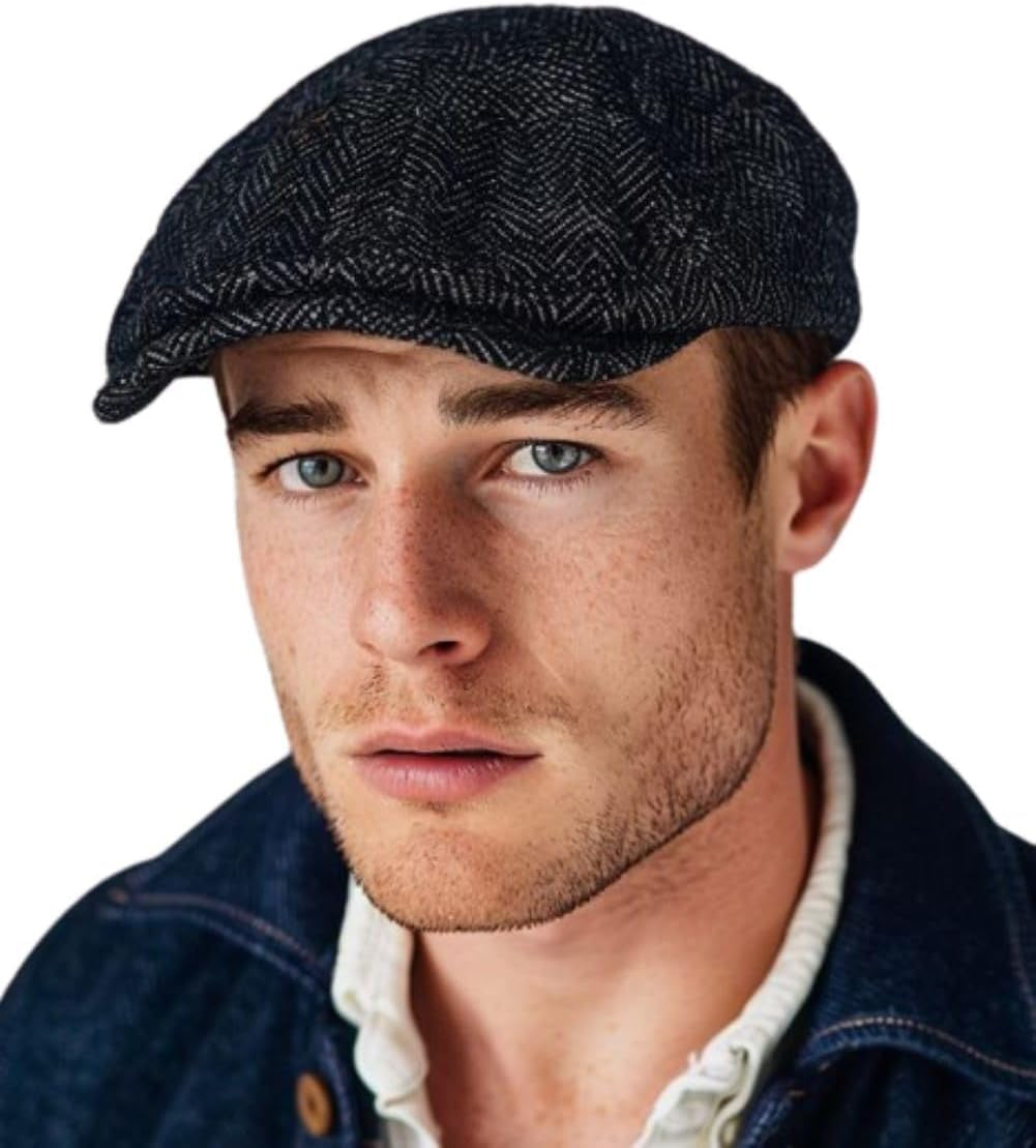 Wool Herringbone Flat Cap 