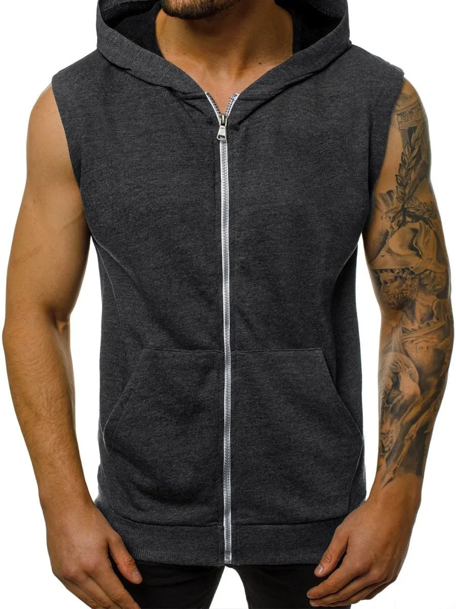 Hot Selling Men'S Lace up Hoodie with Open Front Zipper Hoodie, Sleeveless Fashionable Sports Jacket, Men'S Clothing-Gennys fashion