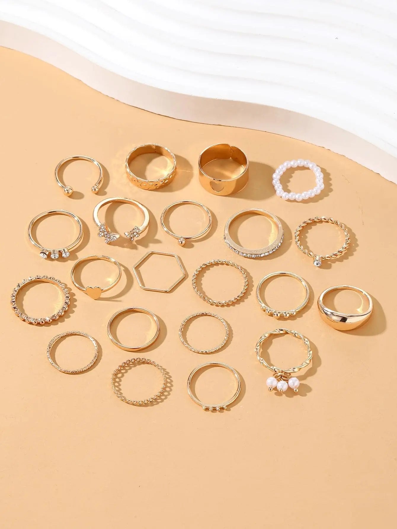 23Pcs/Set Vintage Heart Butterfly Rings Set for Women Fashion Gold-Color Geometric Hollow Finger Ring Wedding Party Jewelry 2023-Gennys fashion