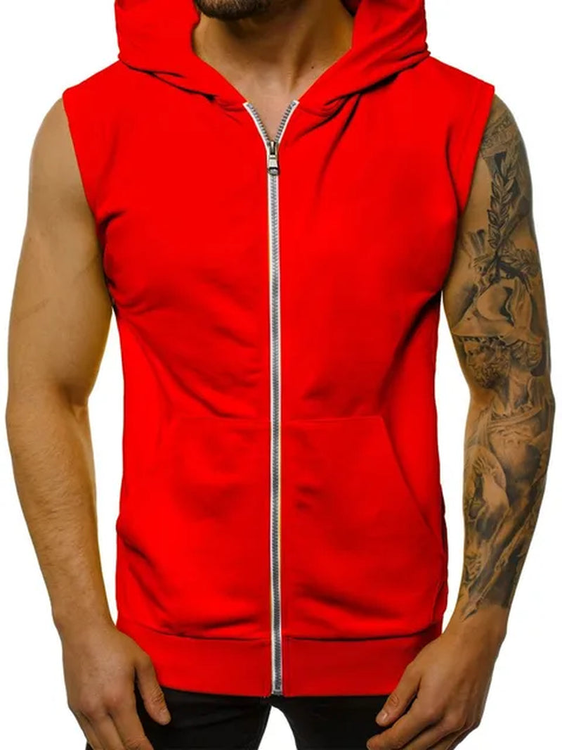 Hot Selling Men'S Lace up Hoodie with Open Front Zipper Hoodie, Sleeveless Fashionable Sports Jacket, Men'S Clothing-Gennys fashion