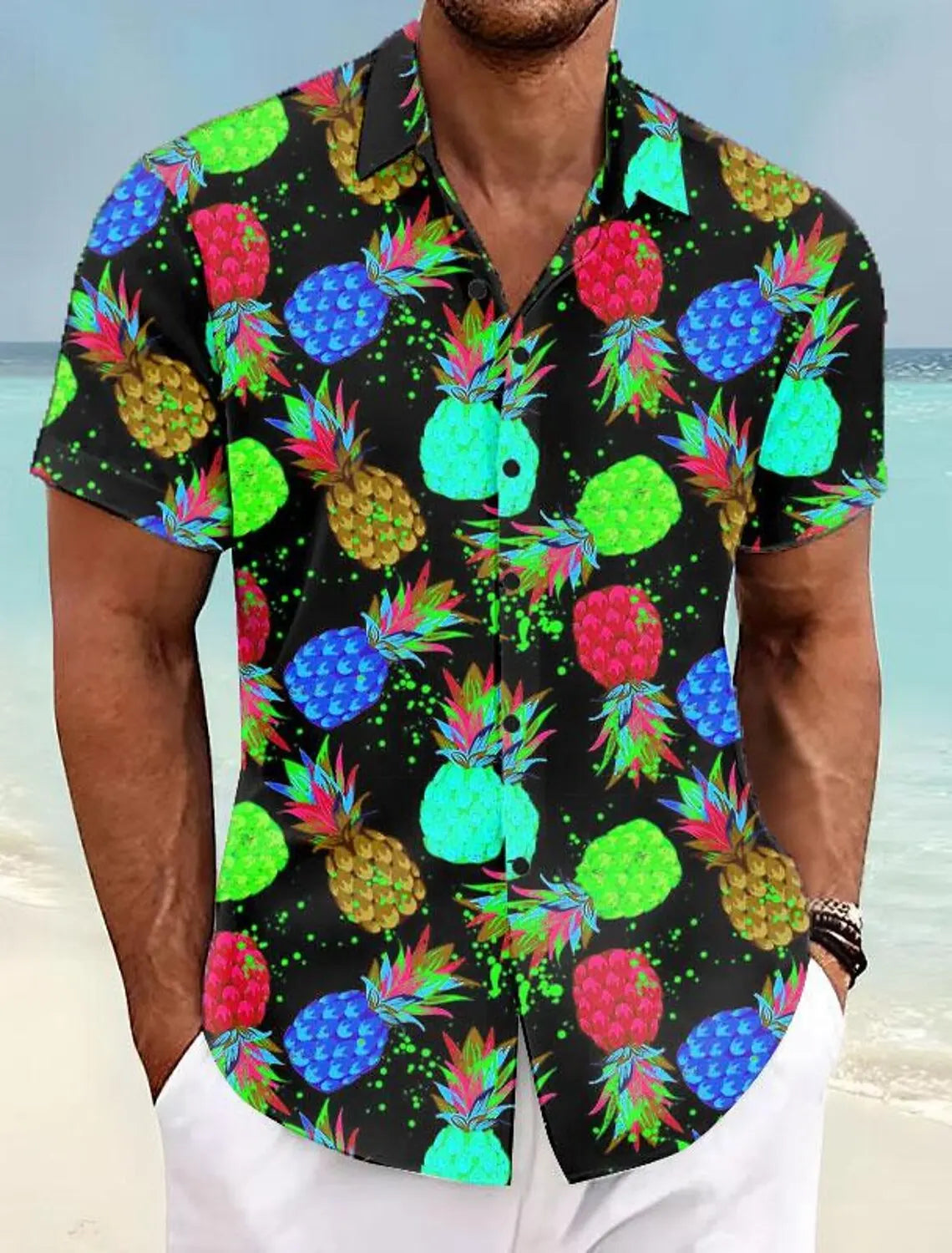 Pineapple Tropical Men'S Shirt Summer Aloha Shirt Casual Holiday Summer Spring Turndown Short Sleeve Stretch Fabric Shirt-Gennys fashion