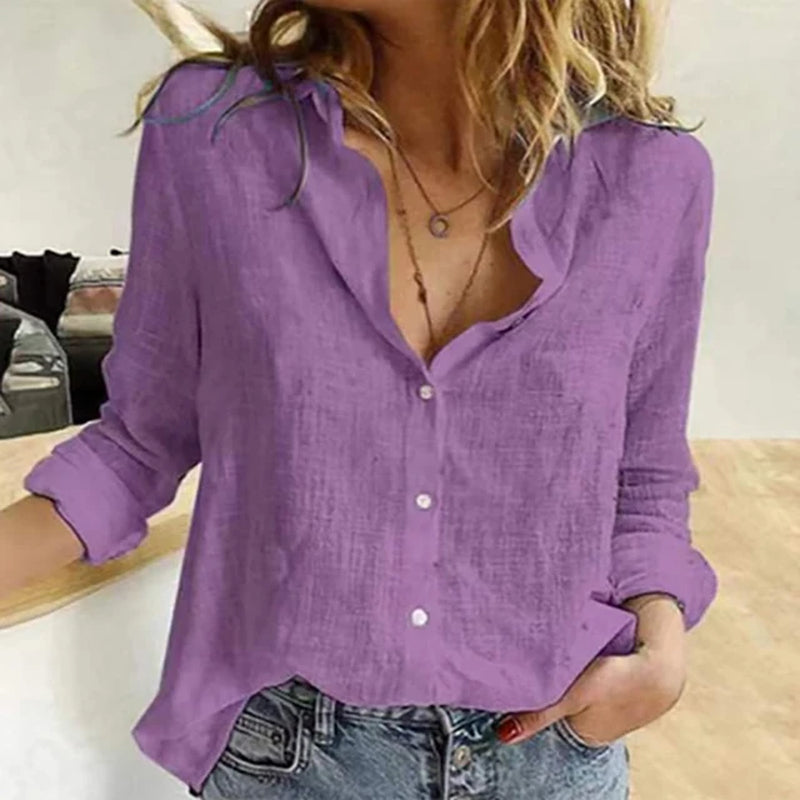 Elegant Cotton Linen Shirts Women Casual Solid Button Lapel Blouses Shirts Autumn Winter Long Sleeve Loose Tops Tunic Blusas-Gennys fashion