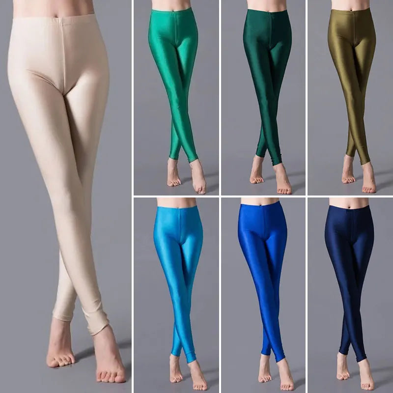 Casual Fluorescent Shiny Pant Leggings for Women Neon Leggings Multiple Color Slim Legging Skinny High Elastic Pants-Gennys fashion