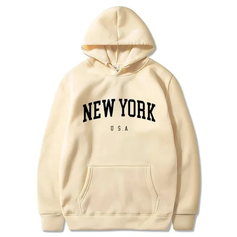 Men Women New York U.S.A City Hoodies Fashion Letter Printed Graphic Sweatshirts Loose Casual Harajuku Hooded Pullover Sportwear-Gennys fashion