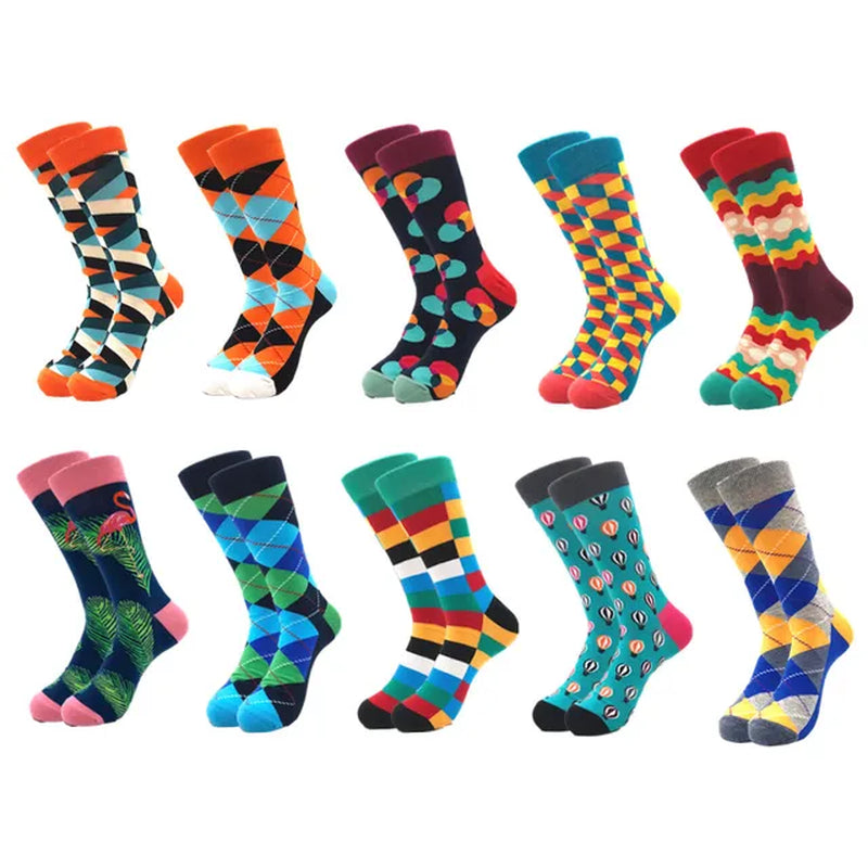 10Pairs/Lot Brand Quality Mens Socks Combed Cotton Colorful Happy Funny Sock Autumn Winter Warm Casual Long Men Compression Sock-Gennys fashion